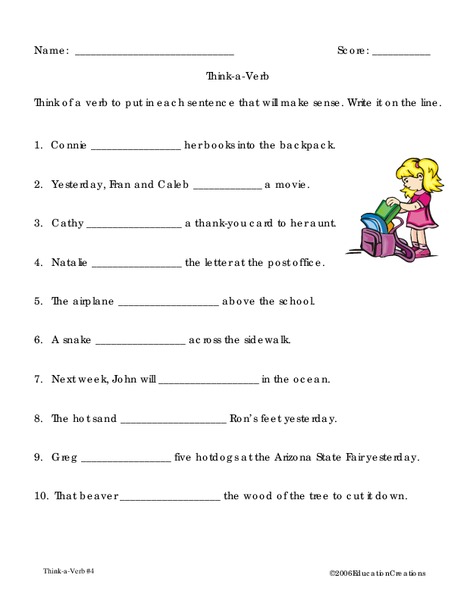 Think-a-Verb Worksheet