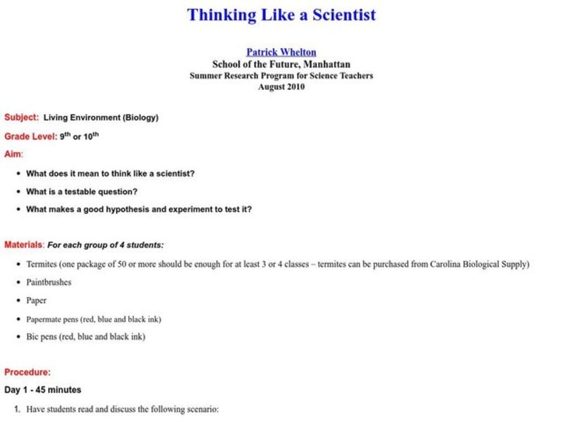 Thinking Like a Scientist Lesson Plan
