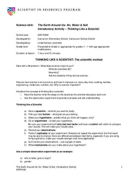 Thinking Like a Scientist Lesson Plan