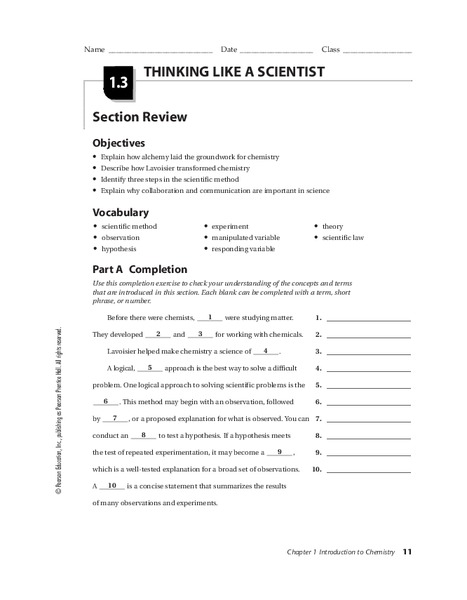 Thinking Like a Scientist Worksheet