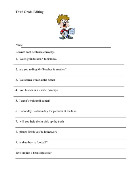 Third Grade Editing Worksheet