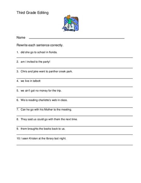 Third Grade Editing Worksheet