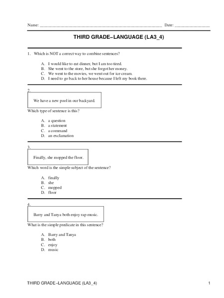 Third Grade Language Lesson Plan