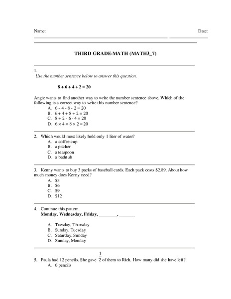 Third Grade Math Lesson Plan
