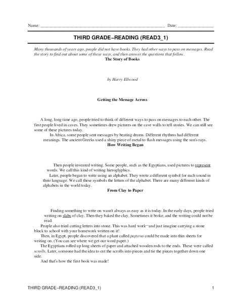 Third Grade Reading Worksheet