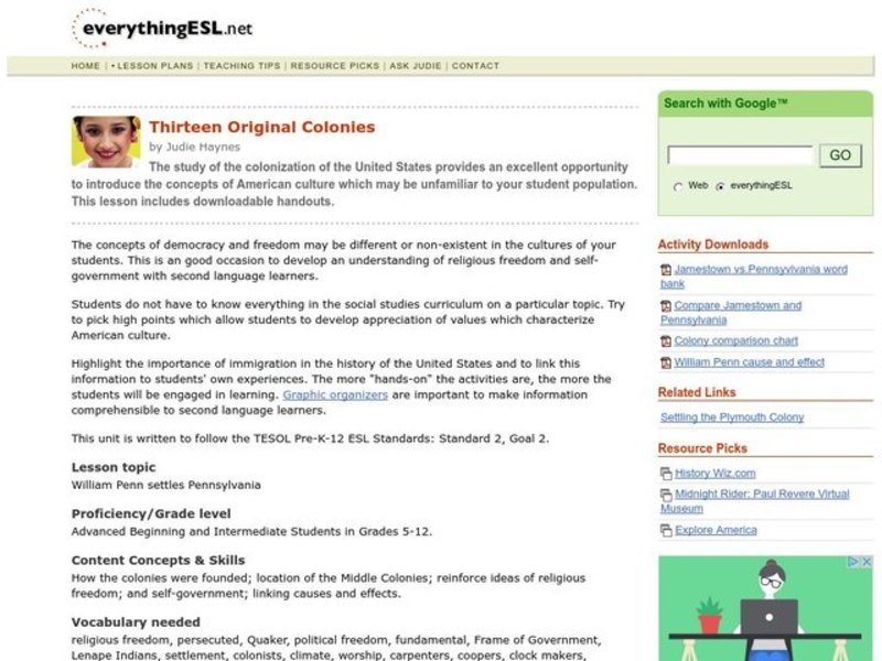 Thirteen Original Colonies Lesson Plan