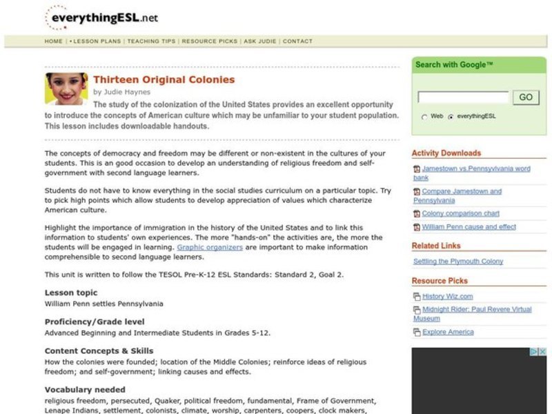 Thirteen Original Colonies Lesson Plan