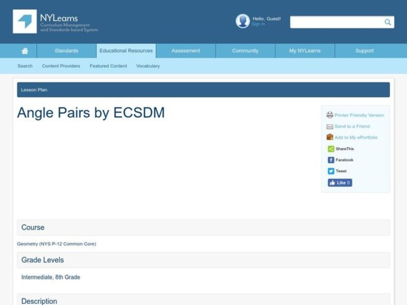 Angle Pairs Lesson Plan