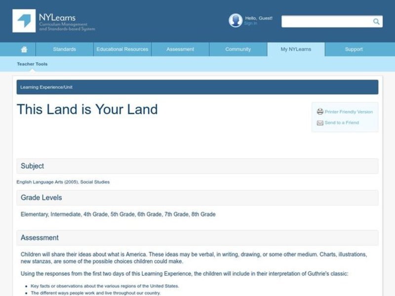 This Land Is Your Land Lesson Plan