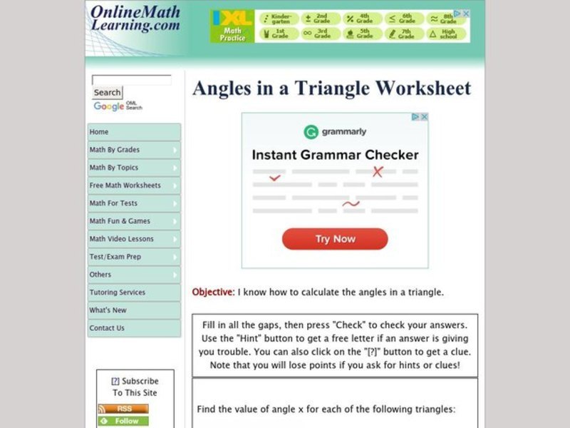 Angles in a Triangle Interactive