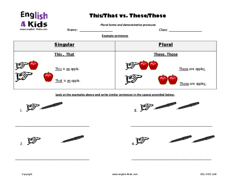 This, that, these, and those Worksheet
