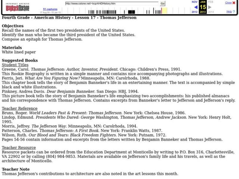 Thomas Jefferson Lesson Plan