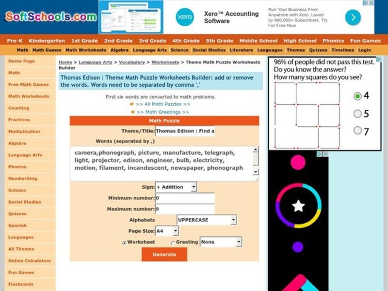 Thomas Edison Worksheet