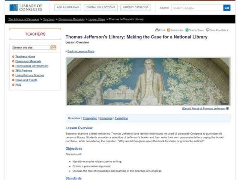 Thomas Jefferson's Library: Making the Case for a National Library Lesson Plan