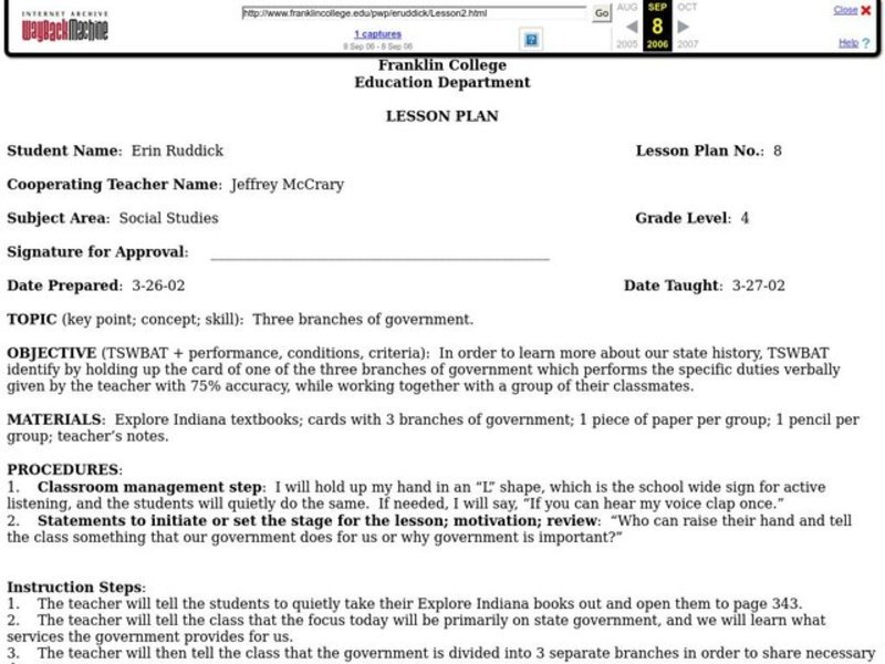 Three Branches of Government Lesson Plan