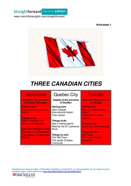 Three Canadian Cities Worksheet