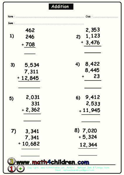 Three Addend Addition Worksheet