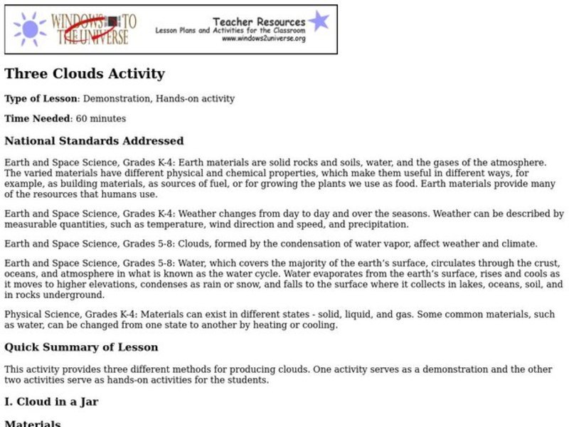 Three Clouds Activity Lesson Plan