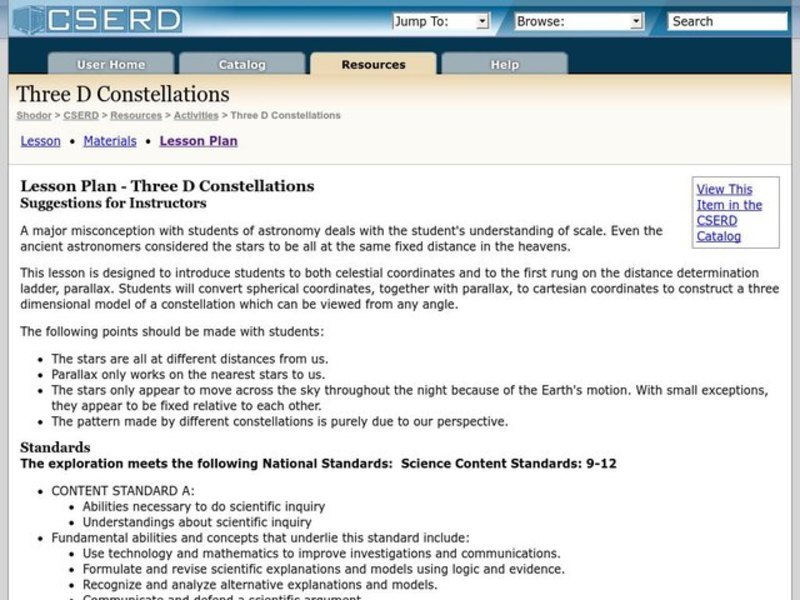 Three D Constellations Lesson Plan