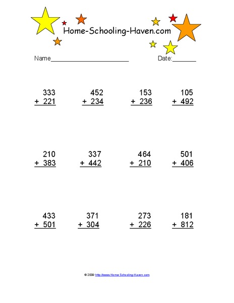 Three Digit Addition Worksheet