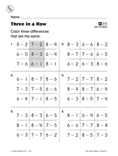 Three in a Row Worksheet