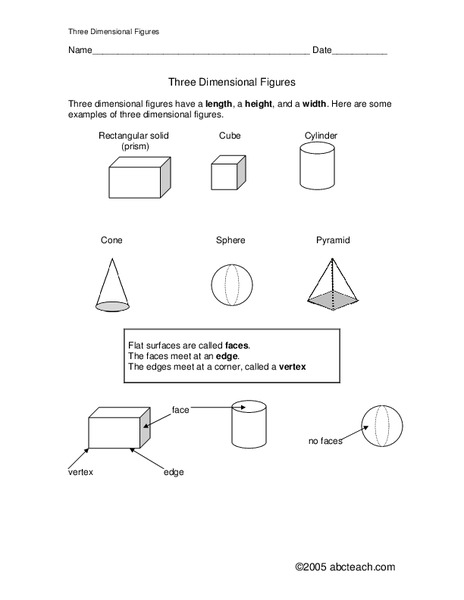 Three Dimensional Figures Worksheet