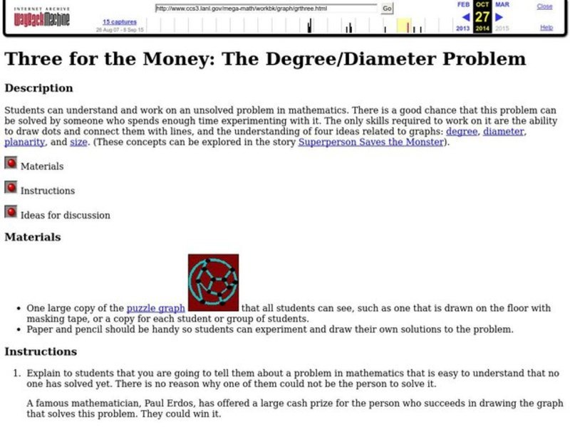 Three for the Money: The Degree/Diameter Problem Lesson Plan