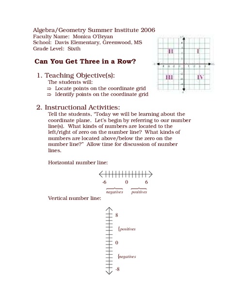 Three In a Row Lesson Plan