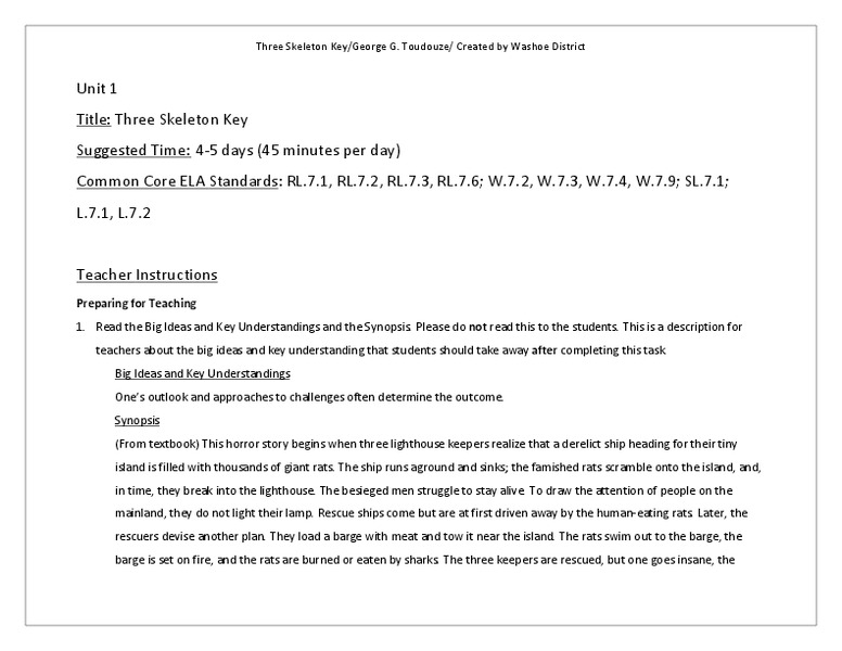 Three Skeleton Key Lesson Plan