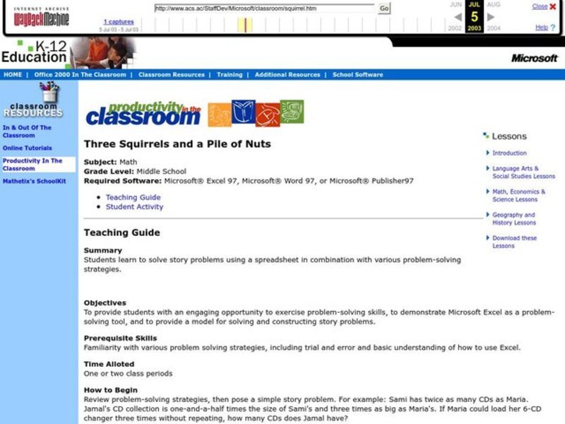Three Squirrels and a Pile of Nuts Lesson Plan