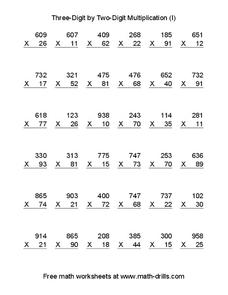 Three-Digit by Two-Digit Multiplication Worksheet