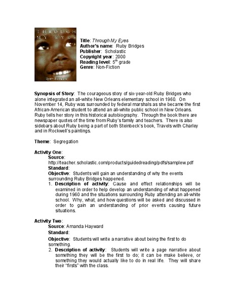 Through My Eyes Lesson Plan