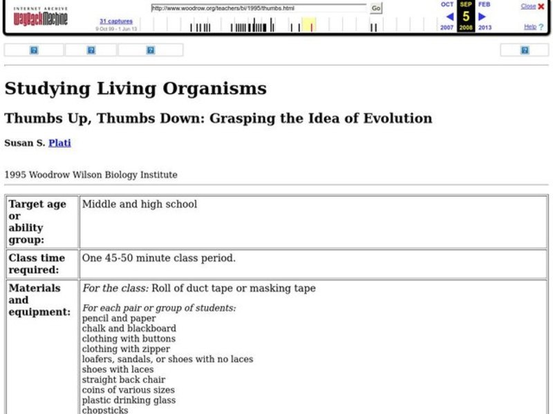 Thumbs Up, Thumbs Down: Grasping the Idea of Evolution Lesson Plan