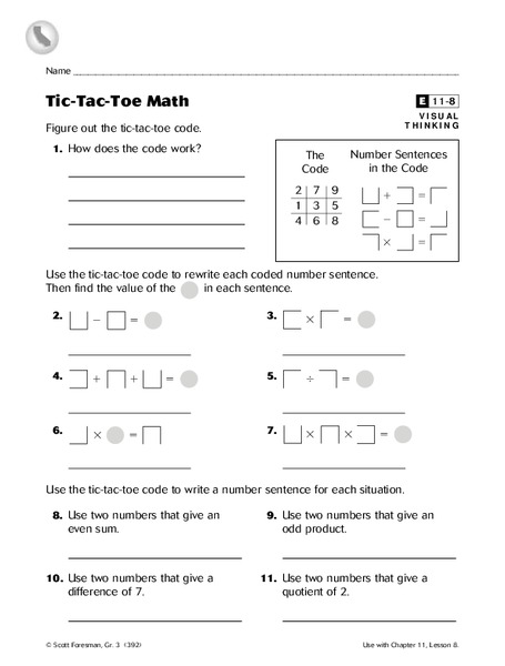 Tic-Tac-Toe Math Worksheet