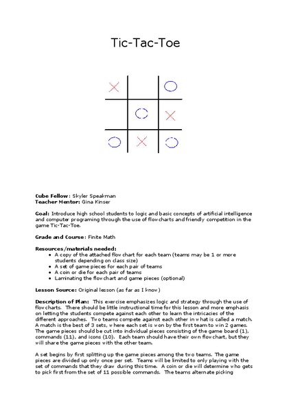 Tic-Tac-Toe Lesson Plan