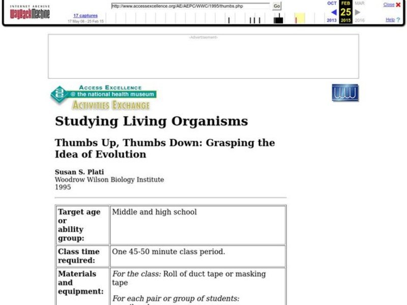 Thumbs Up, Thumbs Down: Grasping the Idea of Evolution Lesson Plan