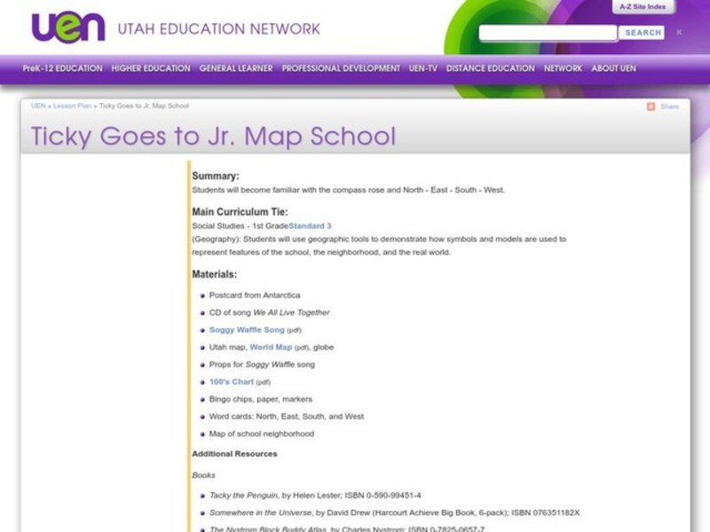 Ticky Goes to Jr. Map School Lesson Plan
