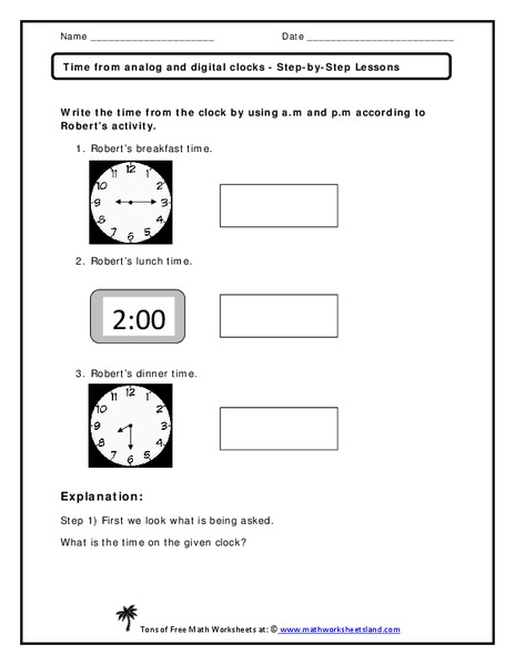 Time from Analog and Digital Clocks Worksheet