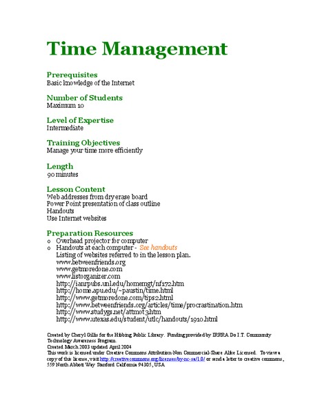 Time Management Lesson Plan