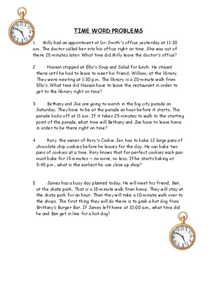 Time Problems Worksheet