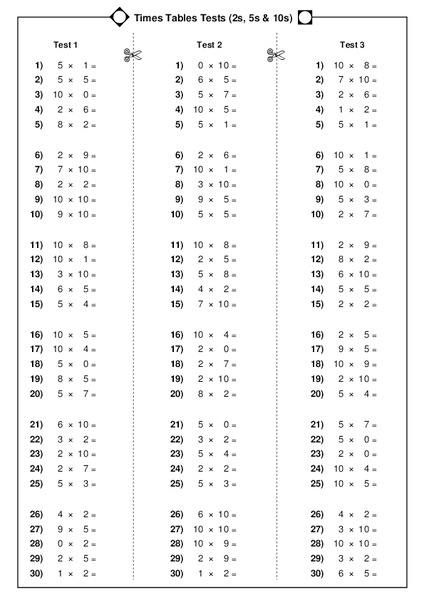 Time Tables Worksheet