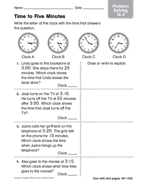 Time to Five Minutes: Problem Solving Worksheet