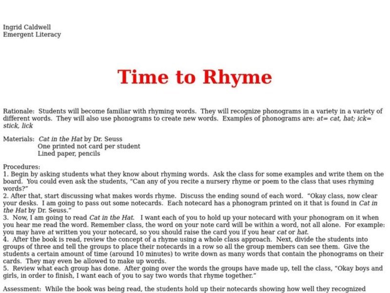 Time to Rhyme Lesson Plan