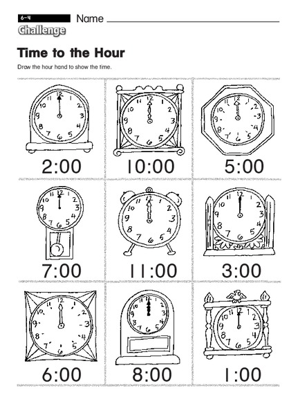 Time to the Hour Worksheet