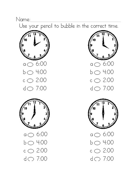 Time to the Hour Worksheet