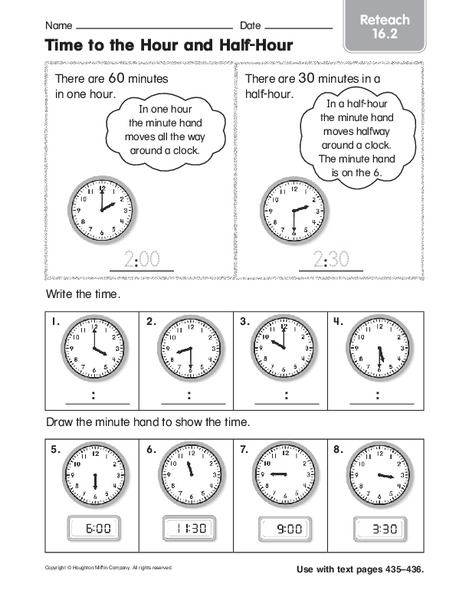 Time to the Hour and Half-Hour Worksheet