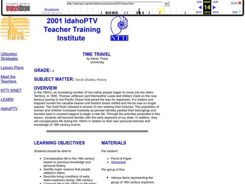 Time Travel Lesson Plan