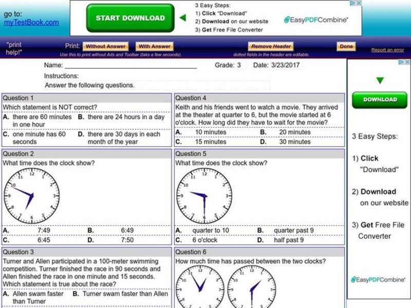 Time word problems Worksheet