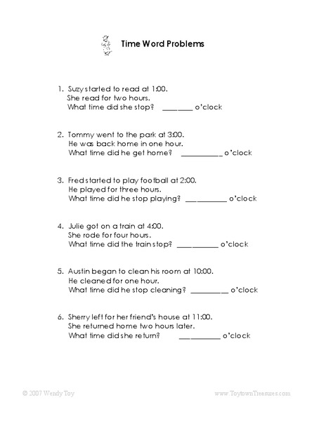 Time Word Problems Worksheet