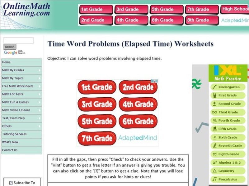 Time Word Problems Interactive